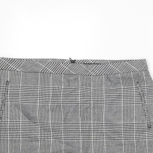 NEXT Womens Grey Plaid Polyester A-Line Skirt Size 14 Zip