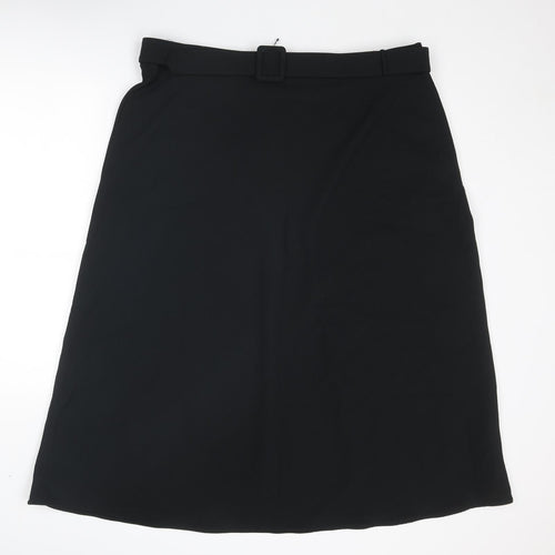 Marks and Spencer Womens Black Polyester A-Line Skirt Size 20 Zip - Belt included