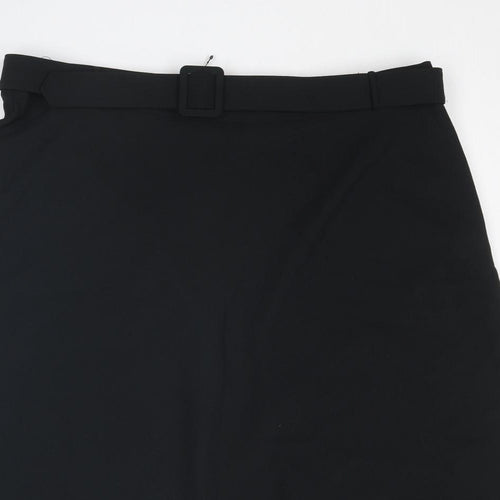 Marks and Spencer Womens Black Polyester A-Line Skirt Size 20 Zip - Belt included