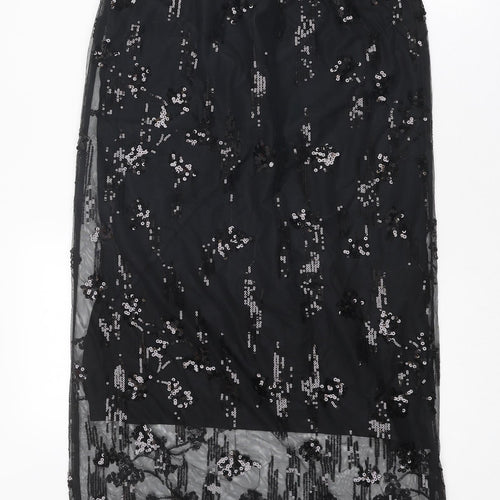 Marks and Spencer Womens Black Geometric Polyester A-Line Skirt Size 10 - Sheer overlay