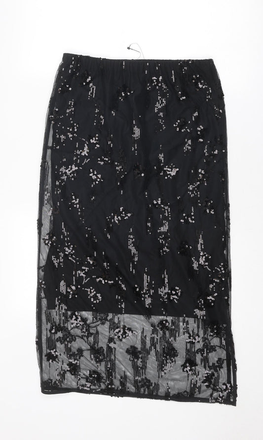 Marks and Spencer Womens Black Geometric Polyester A-Line Skirt Size 10 - Sheer overlay