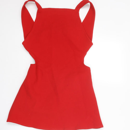 Zara Womens Red Polyester Mini Size M Square Neck Zip