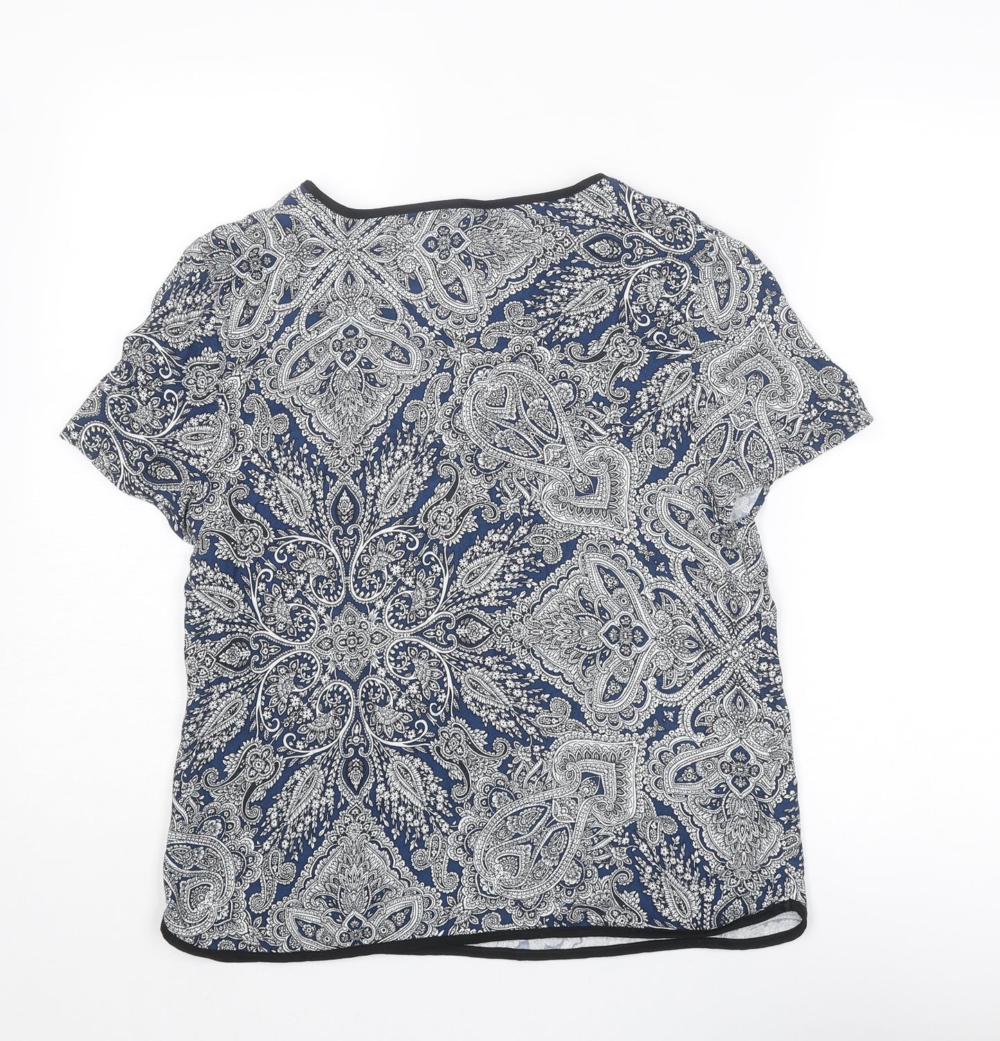 Per Una Womens Blue Geometric Viscose Basic T-Shirt Size 10 Round Neck