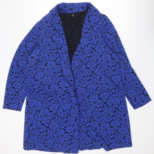 Arcadia Womens Blue Floral Overcoat Coat Size 24