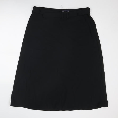 Marks and Spencer Womens Black Polyester A-Line Skirt Size 18 Zip - Belt included