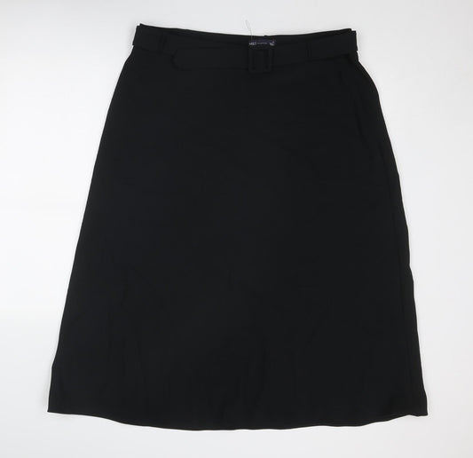 Marks and Spencer Womens Black Polyester A-Line Skirt Size 18 Zip - Belt included