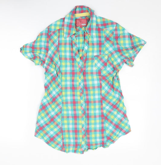 NEXT Womens Multicoloured Check Cotton Basic Button-Up Size 12 Collared