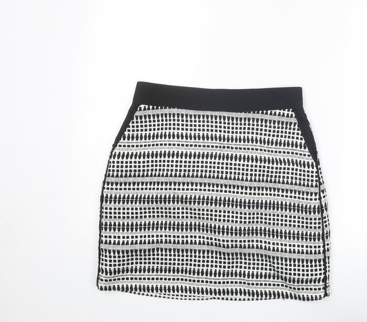 Warehouse Womens Black Geometric Cotton A-Line Skirt Size 12 Zip