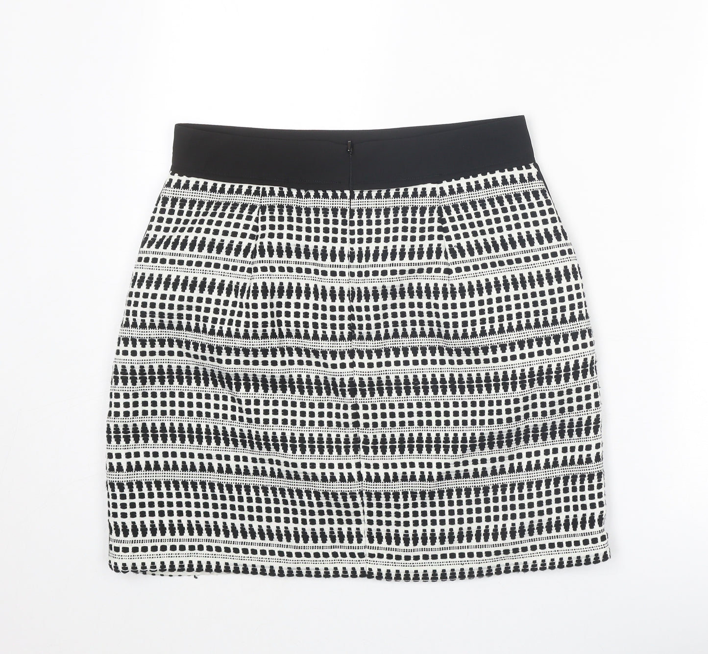 Warehouse Womens Black Geometric Cotton A-Line Skirt Size 12 Zip
