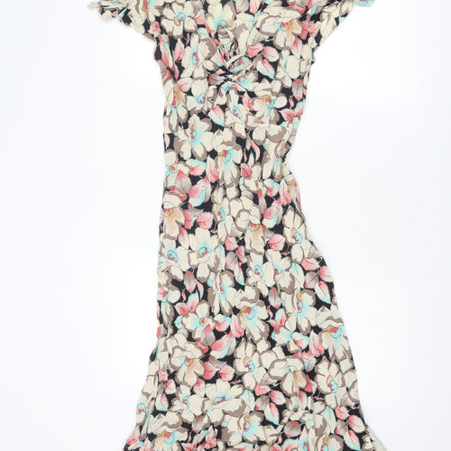 Wallis Womens Multicoloured Floral Viscose A-Line Size 10 V-Neck Pullover
