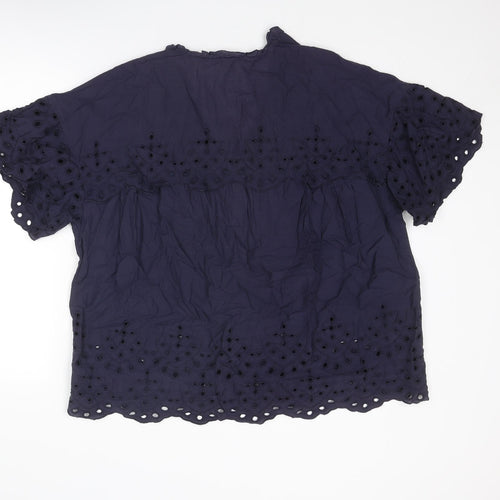 H&M Womens Blue Cotton Basic Blouse Size 10 V-Neck