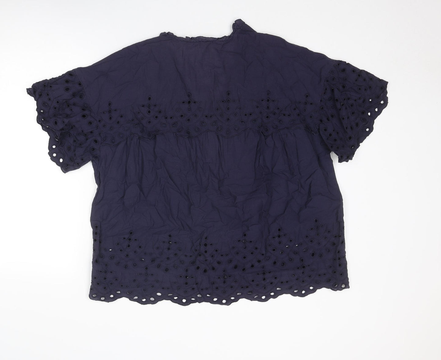 H&M Womens Blue Cotton Basic Blouse Size 10 V-Neck