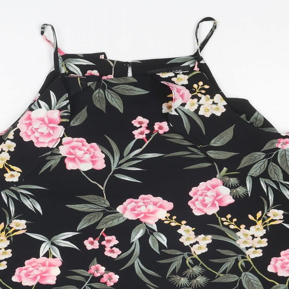 New Look Womens Black Floral Polyester Basic Blouse Size 18 Square Neck - Cold Shoulder Detail