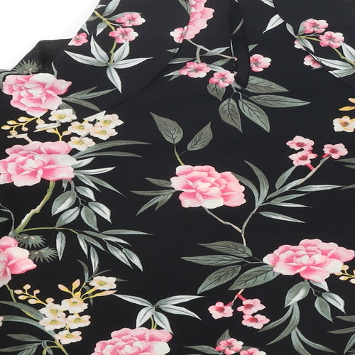 New Look Womens Black Floral Polyester Basic Blouse Size 18 Square Neck - Cold Shoulder Detail
