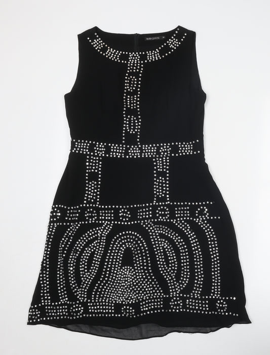 Ada Gatti Womens Black Geometric Polyester A-Line Size M Round Neck Zip