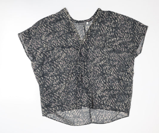 Mint Velvet Womens Grey Geometric Polyester Basic Blouse Size S V-Neck - Embellished Neckline