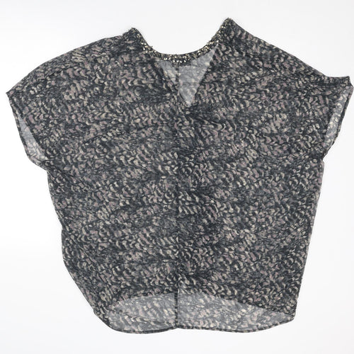 Mint Velvet Womens Grey Geometric Polyester Basic Blouse Size S V-Neck - Embellished Neckline