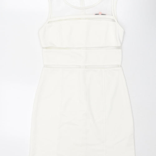 Jaune Rouge Womens White Polyester Shift Size M Round Neck Zip