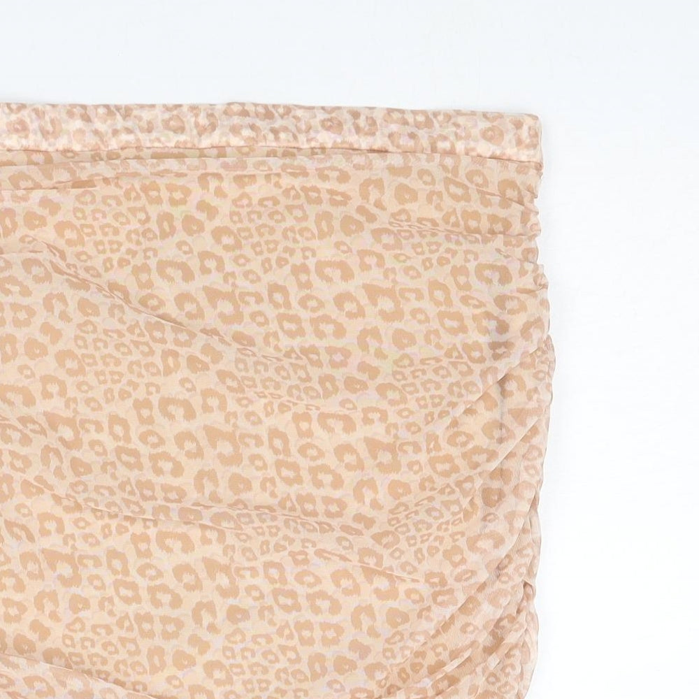Oh Polly Womens Beige Animal Print Polyester Bandage Skirt Size 14 Zip - Leopard pattern