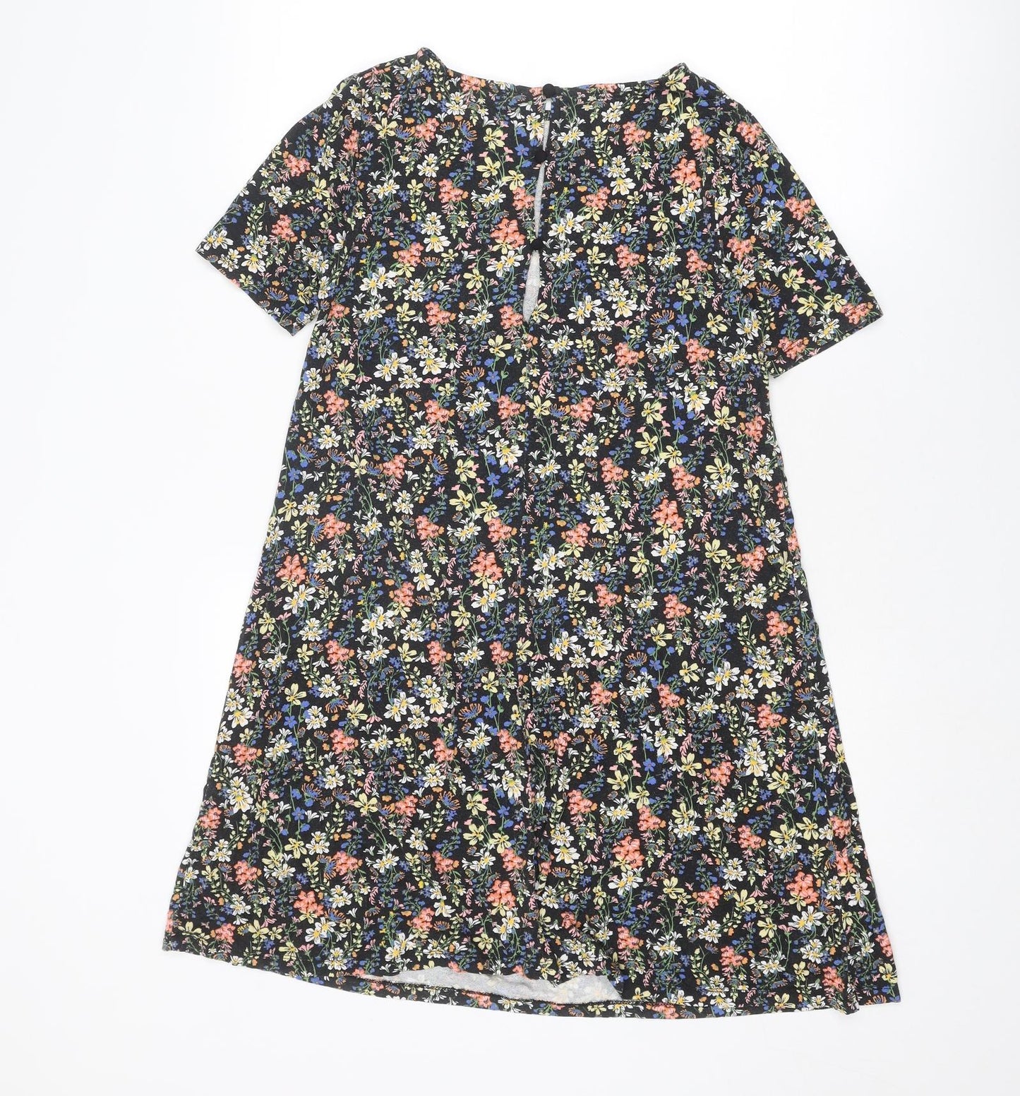 Pull&Bear Womens Multicoloured Floral Viscose T-Shirt Dress Size S Round Neck Button