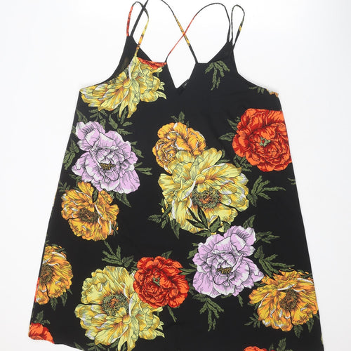 River Island Womens Multicoloured Floral Polyester Slip Dress Size 14 V-Neck Pullover
