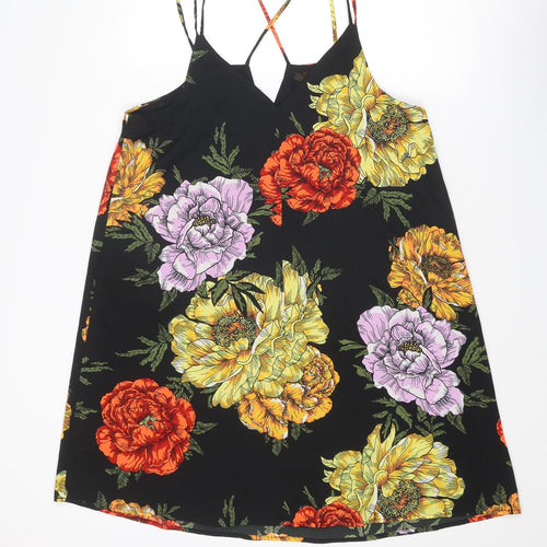 River Island Womens Multicoloured Floral Polyester Slip Dress Size 14 V-Neck Pullover