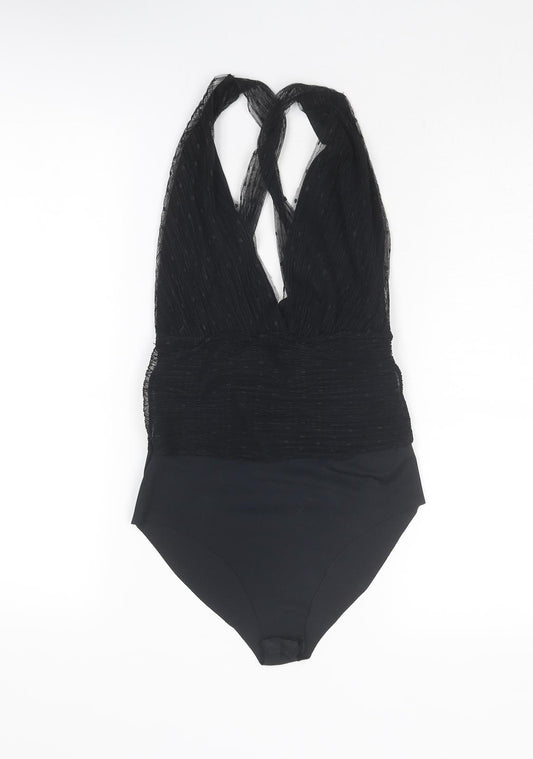 Zara Womens Black Polyester Bodysuit One-Piece Size S Snap