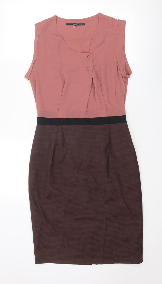 NEXT Womens Pink Colourblock Polyester A-Line Size 12 V-Neck Zip