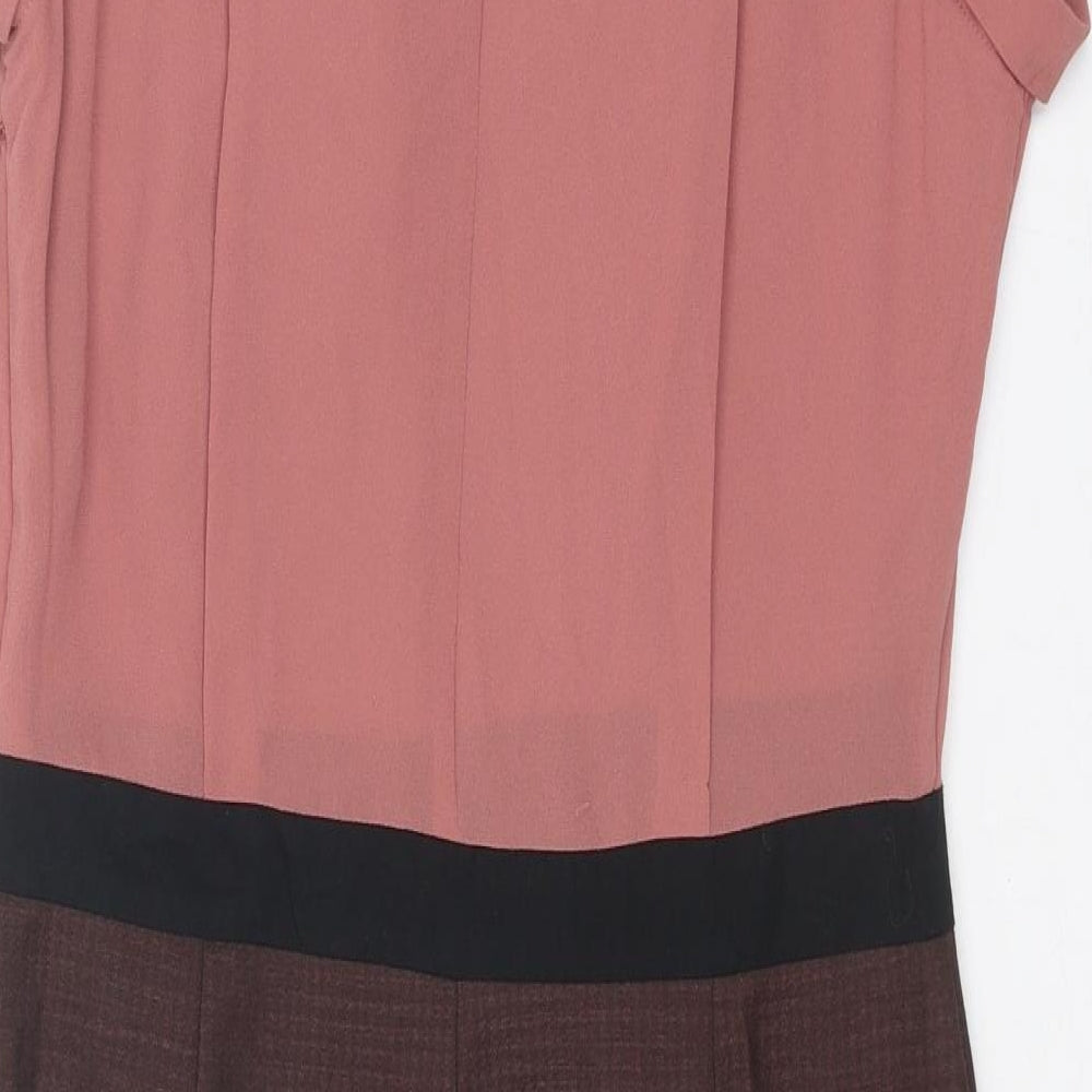 NEXT Womens Pink Colourblock Polyester A-Line Size 12 V-Neck Zip