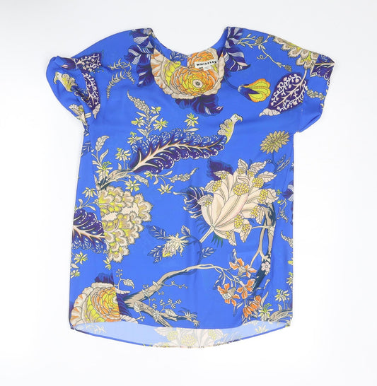 Whistles Womens Blue Floral Polyester Basic Blouse Size XS Boat Neck