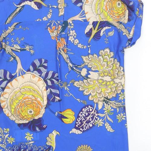 Whistles Womens Blue Floral Polyester Basic Blouse Size XS Boat Neck