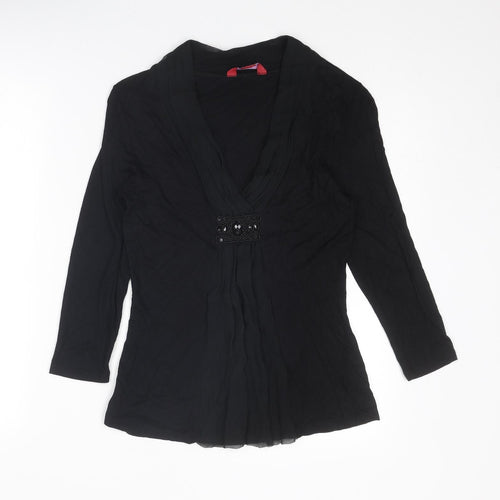 Monsoon Womens Black Viscose Basic Blouse Size 8 V-Neck - Embellished