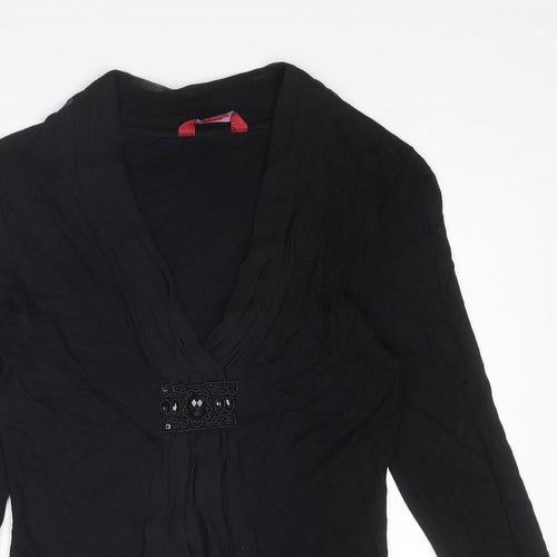 Monsoon Womens Black Viscose Basic Blouse Size 8 V-Neck - Embellished