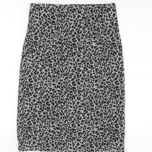 Marks and Spencer Womens Grey Animal Print Polyester Straight & Pencil Skirt Size 8 - Leopard pattern