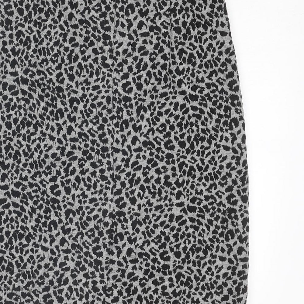 Marks and Spencer Womens Grey Animal Print Polyester Straight & Pencil Skirt Size 8 - Leopard pattern
