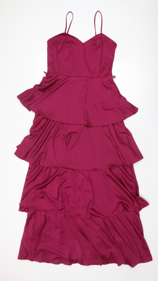 C&A Womens Purple Polyester Slip Dress Size 16 V-Neck Zip