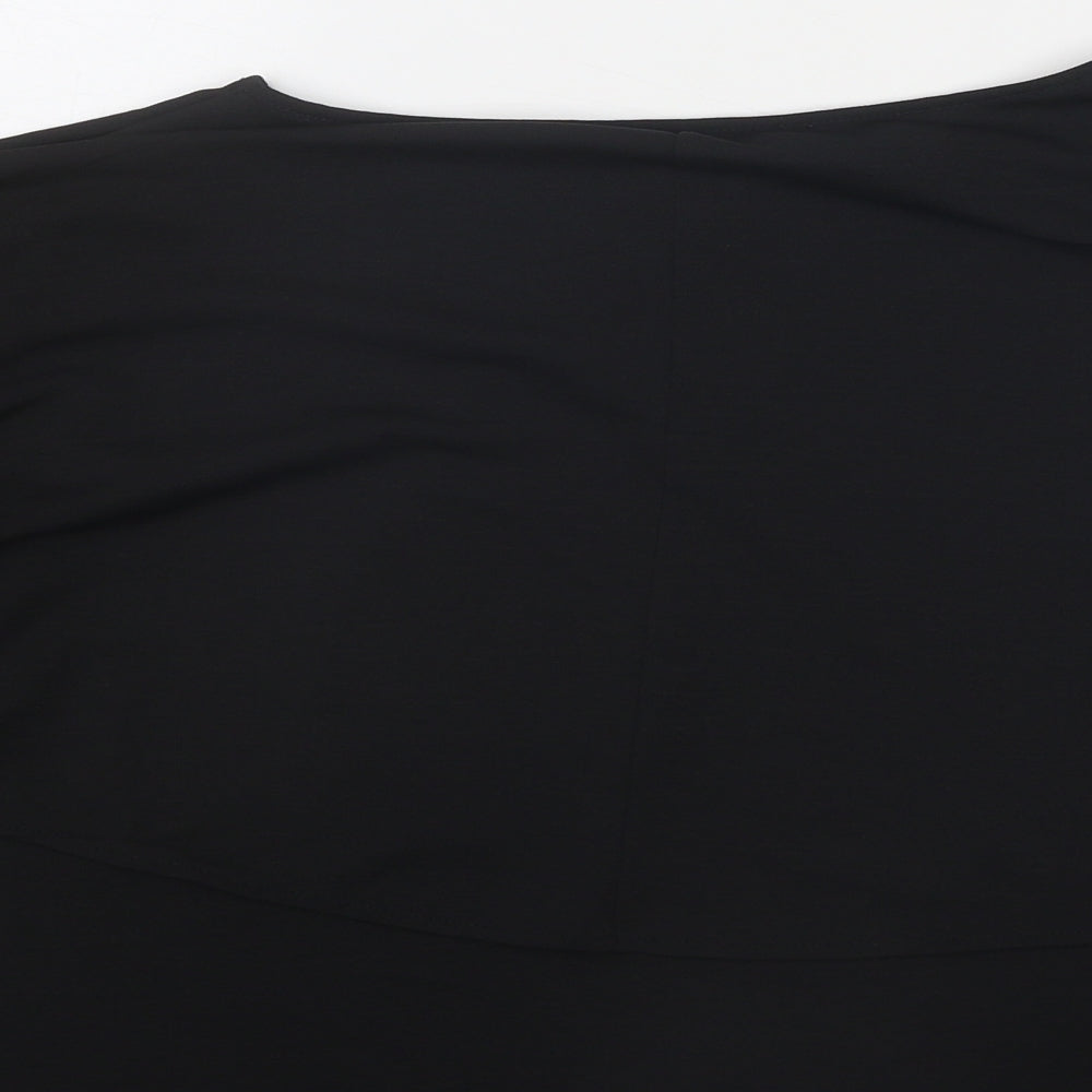 Zara Womens Black Polyester Basic Blouse Size S Boat Neck - Batwing Sleeves