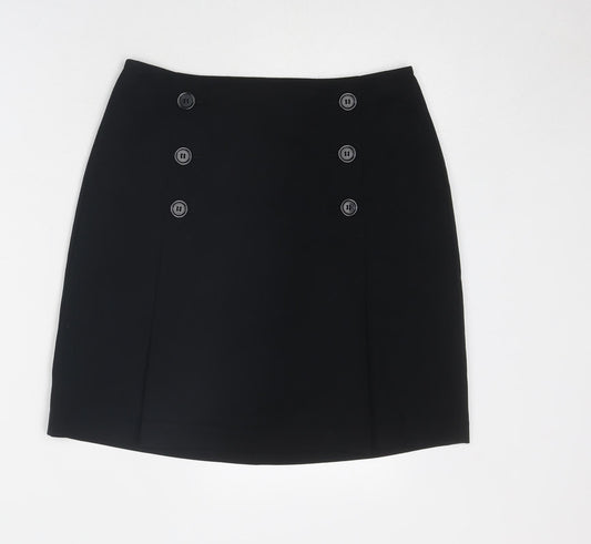 Marks and Spencer Womens Black Polyester A-Line Skirt Size 10 Zip