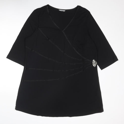 Marks and Spencer Womens Black Viscose A-Line Size 22 V-Neck Pullover