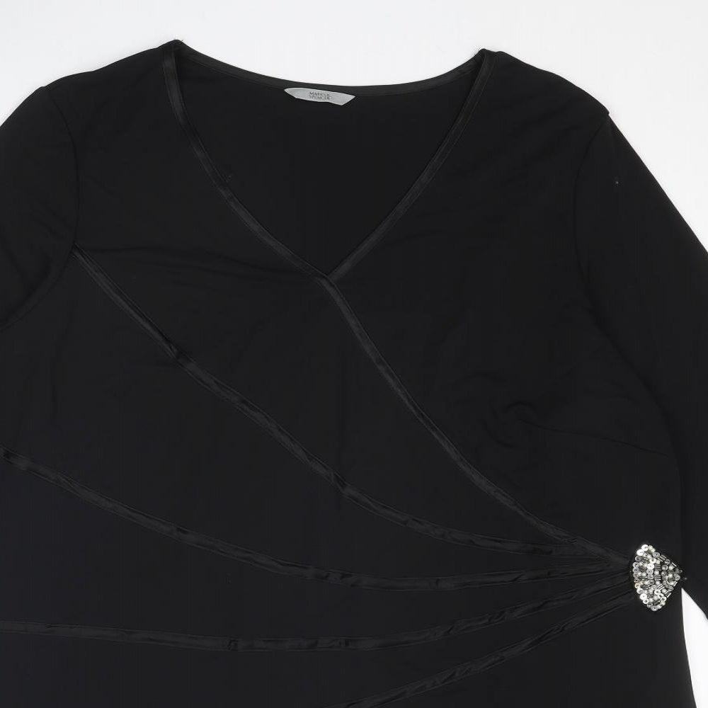 Marks and Spencer Womens Black Viscose A-Line Size 22 V-Neck Pullover