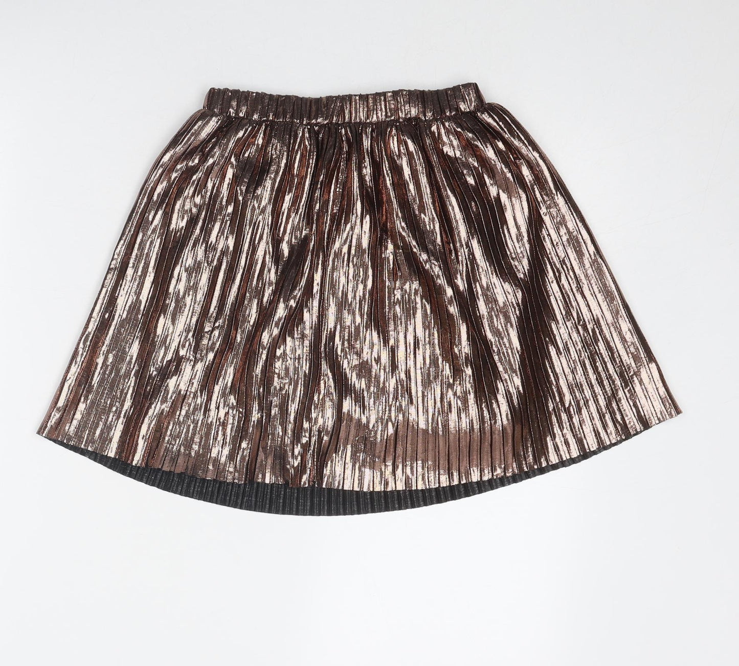NEXT Girls Gold Polyester Pleated Skirt Size 8 Years Regular Pull On - Metallic