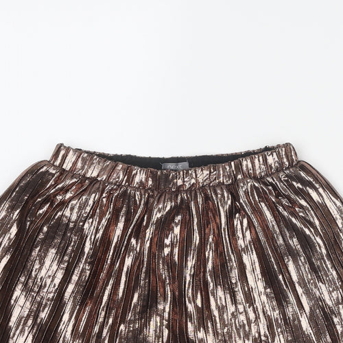 NEXT Girls Gold Polyester Pleated Skirt Size 8 Years Regular Pull On - Metallic