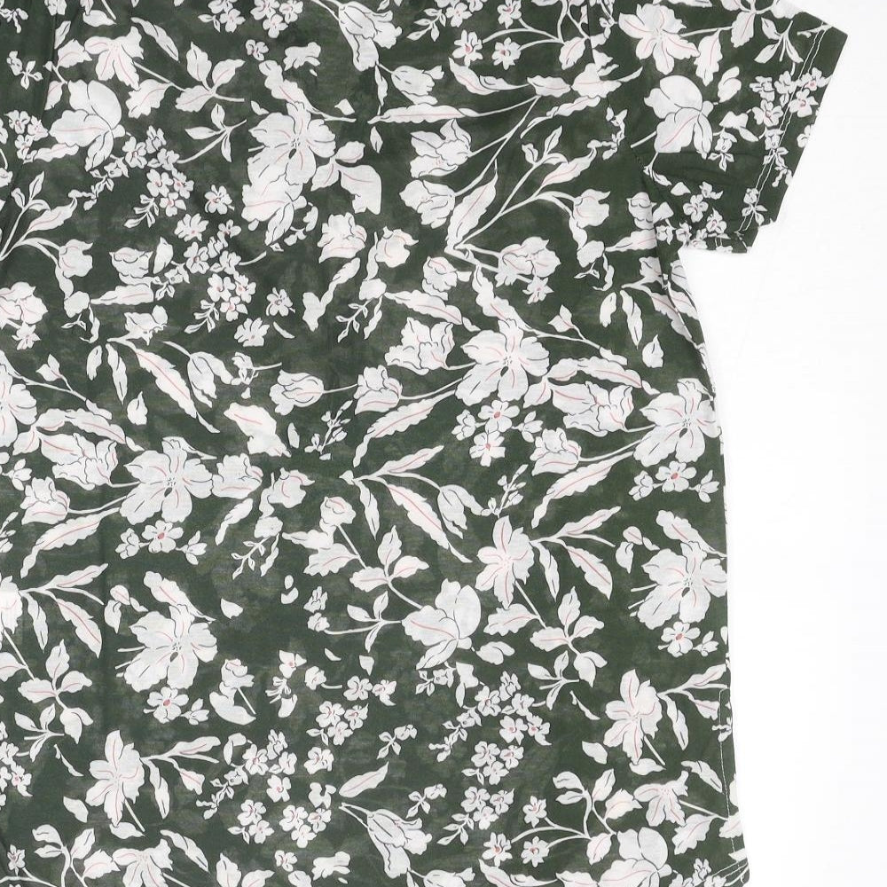 Encuentro Womens Green Floral Polyester Basic Blouse Size S V-Neck