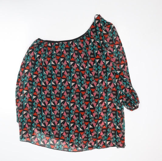 Be Beau Womens Multicoloured Geometric Polyester Basic Blouse Size 14 One Shoulder
