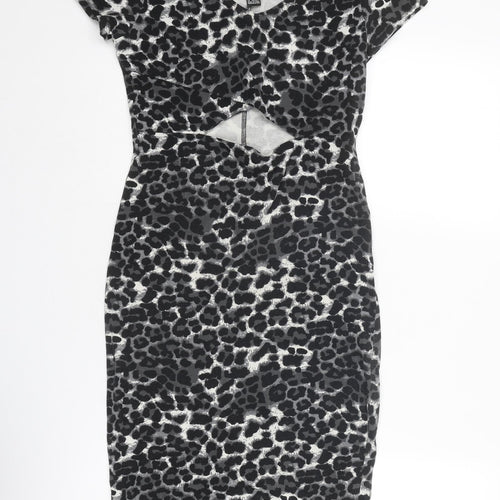 FOREVER 21 Womens Grey Animal Print Polyester Bodycon Size M V-Neck Pullover - Leopard pattern