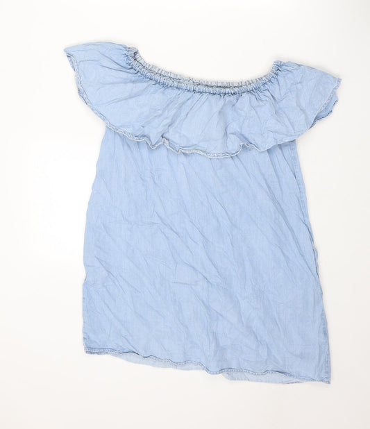 Zara Womens Blue Lyocell A-Line Size XS Off the Shoulder Pullover