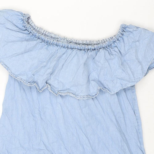 Zara Womens Blue Lyocell A-Line Size XS Off the Shoulder Pullover