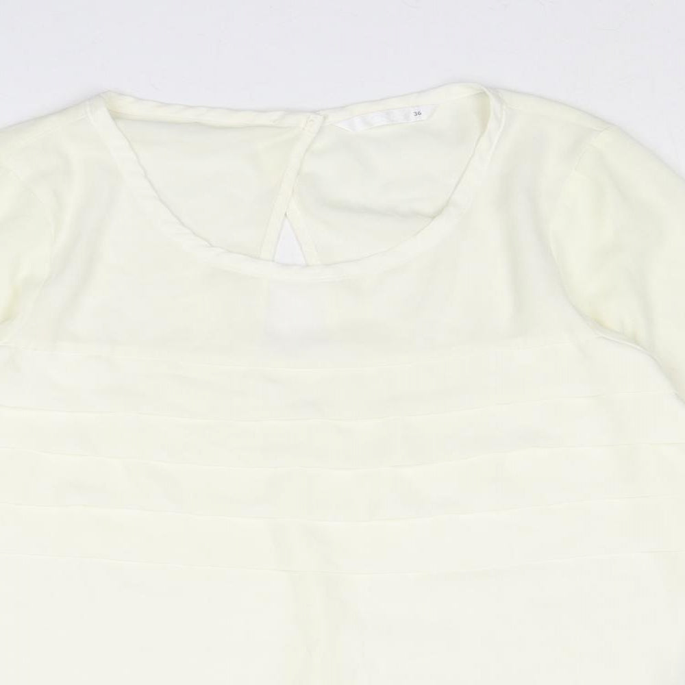 Only Womens Ivory Polyester Basic Blouse Size 8 Scoop Neck
