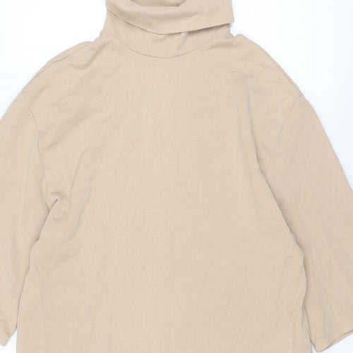 Zara Womens Beige Cotton Jumper Dress Size M Roll Neck Pullover