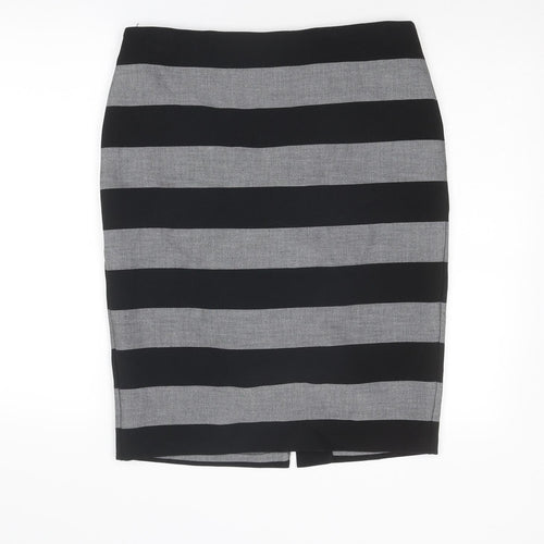 Marks and Spencer Womens Grey Striped Polyester Straight & Pencil Skirt Size 14 Zip